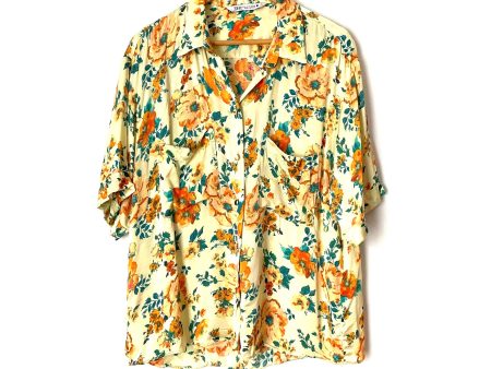 Zara Yellow Floral Button Up Silky Blouse- Size XL (sold out online) Fashion