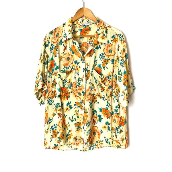 Zara Yellow Floral Button Up Silky Blouse- Size XL (sold out online) Fashion