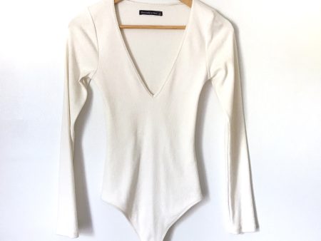 Abercrombie & Fitch Cream Deep V Neck Ribbed Bodysuit- Size S Cheap