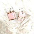 Pink with Gold Stripe Square Earrings For Sale