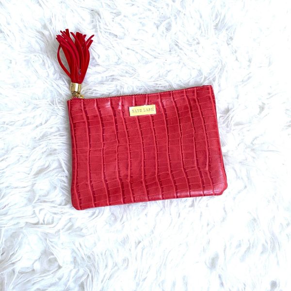 Babe Lash Red Animal Print Small Tassel Clutch Online Sale