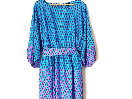 J Crew Blue Floral Belted Bubble Sleeve Dress NWT- Size L Online Sale