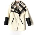 Venus Cream Plaid Collar Faux Leather Cuff Coat- Size 2 Discount