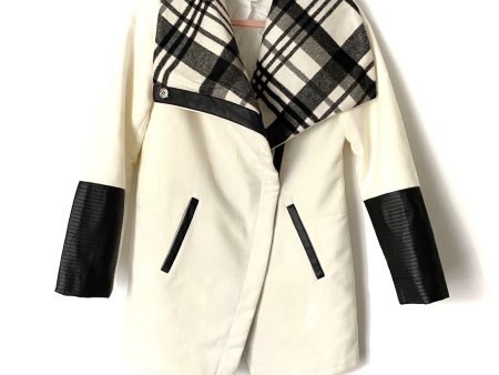 Venus Cream Plaid Collar Faux Leather Cuff Coat- Size 2 Discount