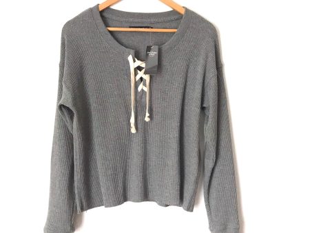 Abercrombie & Fitch Grey Lace Up Neck Long Sleeve Top NWT- Size XS For Cheap