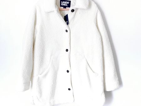 Lands End White Sherpa Fleece Button Up Coat NWT- Size L (14-16) Online now