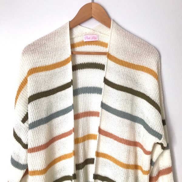 Pink Lily White Yellow Green Blue Striped Open Cardigan- Size S Online Hot Sale