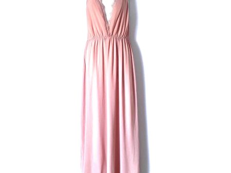 TOBI Blush Pink Deep V with Lace Trim Maxi Dress- Size S Online Sale