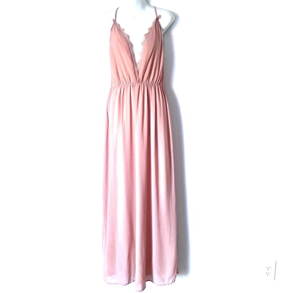 TOBI Blush Pink Deep V with Lace Trim Maxi Dress- Size S Online Sale