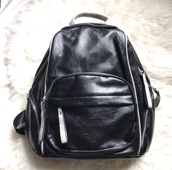 White Rhino Black Leather Backpack Cheap