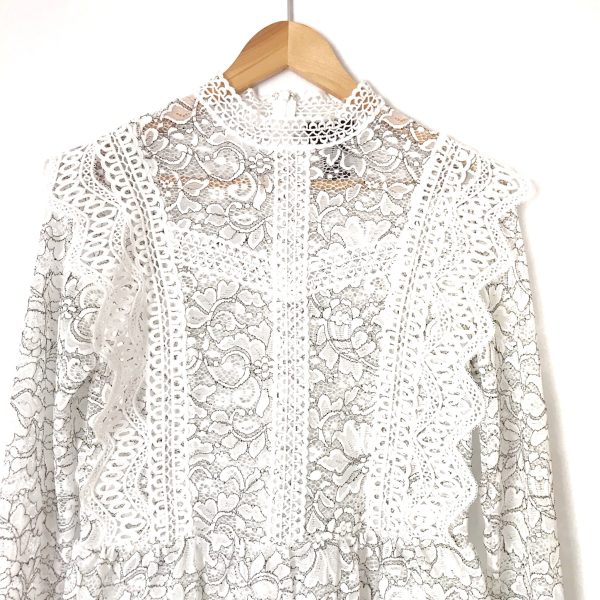 Vici White and Black Crochet & Lace Long Sleeve Mock Neck Blouse- Size S Supply