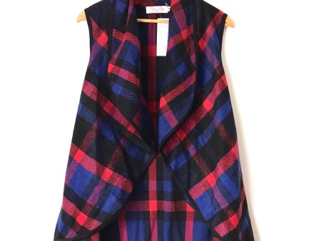 Pink Lily Red Blue Black Plaid Waterfall Vest NWT- Size S on Sale