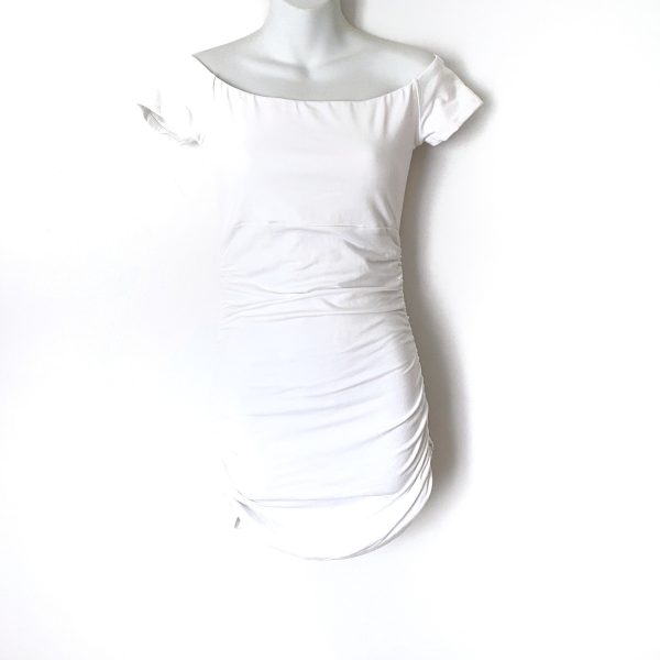 Susana Monaco White Off the Shoulder Ruched Sides Mini Dress- Size XS Discount