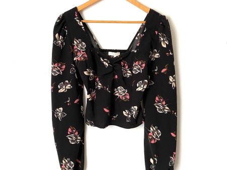 WAYF Black Floral Long Sleeve Crop Top- Size XS Fashion