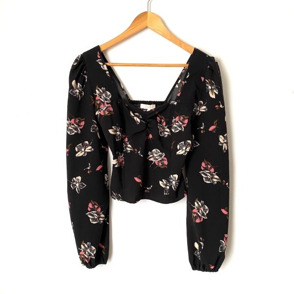 WAYF Black Floral Long Sleeve Crop Top- Size XS Fashion