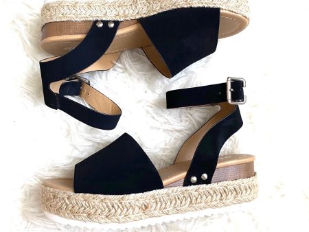 Soda Black Ankle Strap Espadrille Platform Shoes- Size 7 on Sale