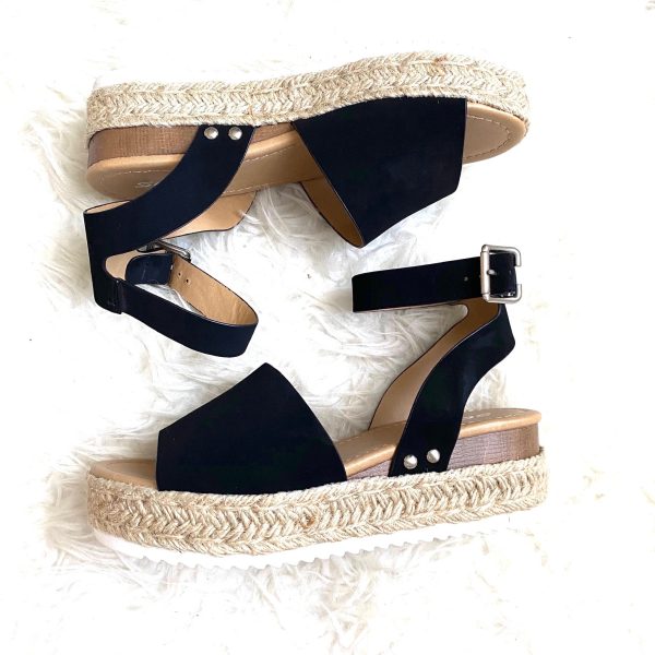 Soda Black Ankle Strap Espadrille Platform Shoes- Size 7 on Sale