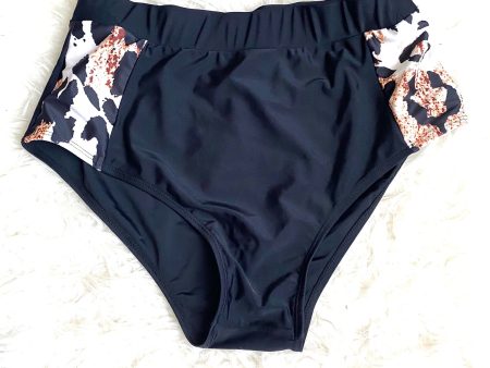 Chicsoul Animal Print Black High Waisted Bikini Bottom- Size XL (BOTTOMS ONLY) Fashion