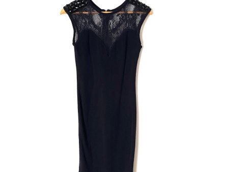 No Brand Black Deep V Lace Beaded Shoulder Dress- Size S For Discount