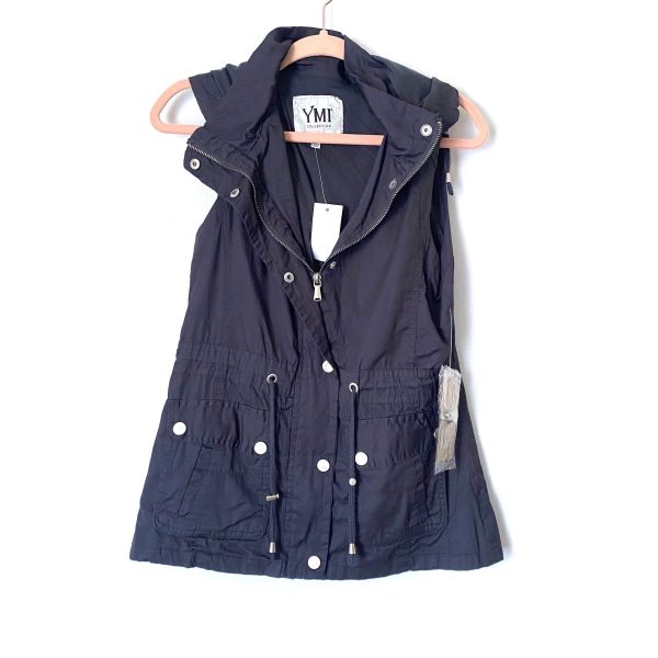 YMI Charcoal Zipper and Snap Removable Hood Vest NWT- Size S Online