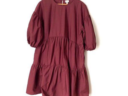 A New Day Burgundy Puff Sleeve Tiered Dress- Size M For Discount