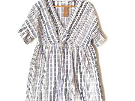 Vestique V Neck Blue Printed Ruffle Sleeve Dress NWT- Size M For Cheap