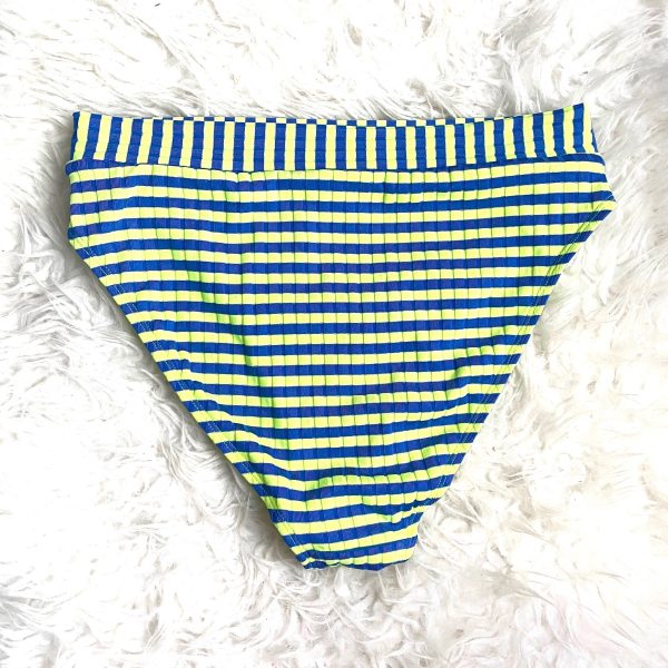 Xhilaration Neon Blue Striped Ribbed High Leg High Waisted Bikini Bottoms- Size L (BOTTOMS ONLY) For Discount