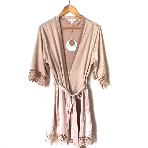 Le Rose Bloush Pink Satin Lace Trim Robe NWT- Size XS S Discount