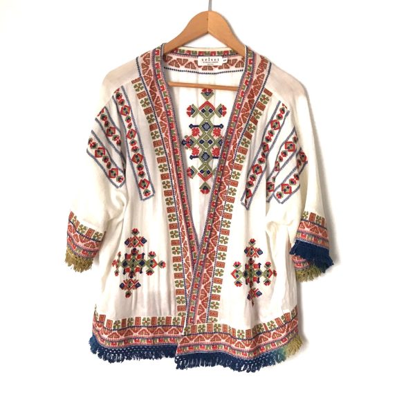 Velvet By Graham & Spencer White Embroidered Kimono- Size XS S Online Sale