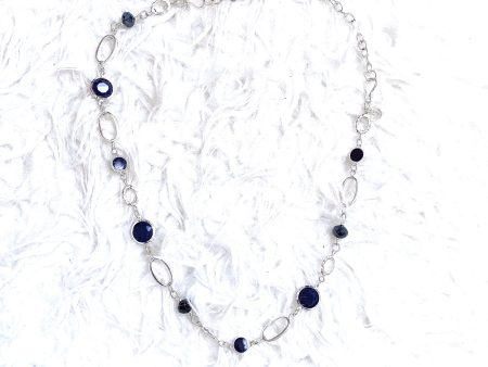 Silver Oval and Blue Necklace For Sale