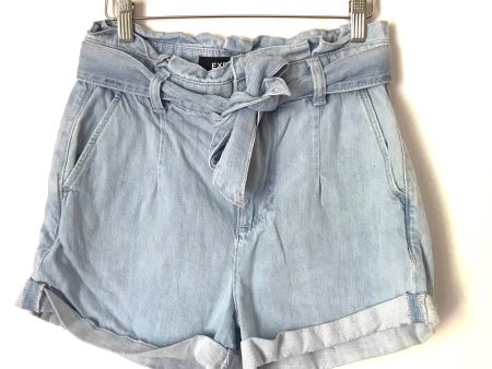 Express Shortie Light Wash Extreme High Rise Denim Shorts- Size 2 Hot on Sale