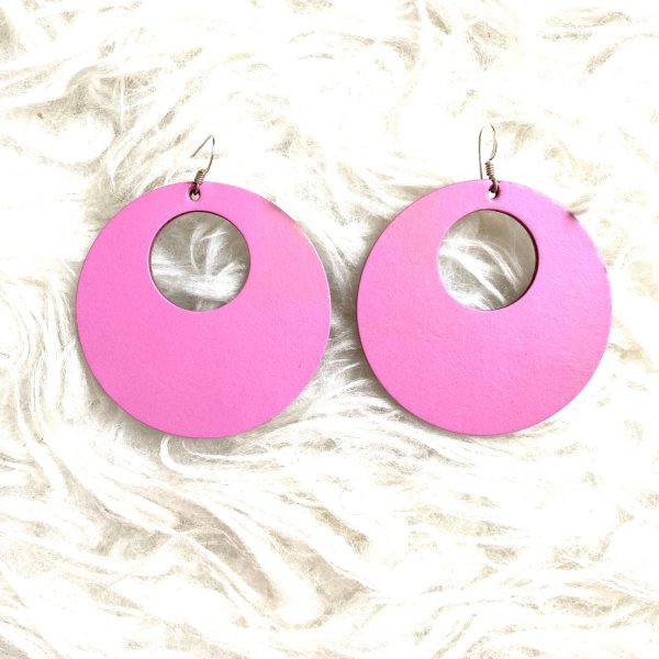 Nickel and Suede Magenta Circle Earrings For Cheap