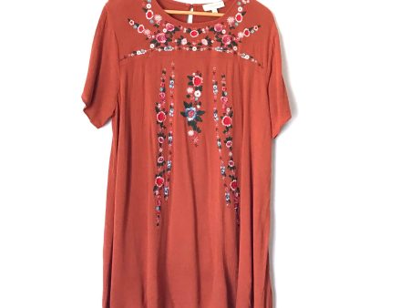 Umgee Rust Orange Floral Embroidered Dress- Size XL Hot on Sale