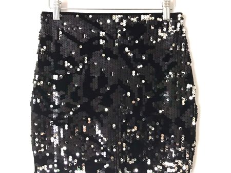 Express Black Silver Sequin Elastic Waistband Mini Skirt NWT- Size XS Discount