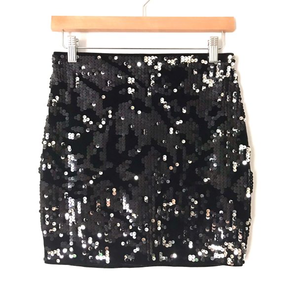 Express Black Silver Sequin Elastic Waistband Mini Skirt NWT- Size XS Discount