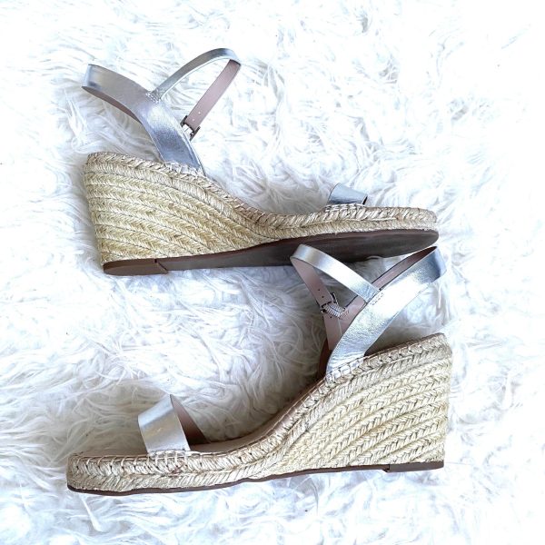 Style Charles Silver Metallic Espadrilles Wedges- Size 11 Fashion