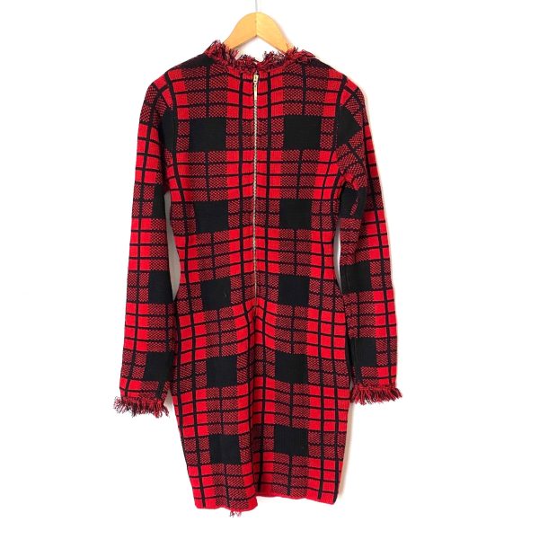 Venus Red and Black Plaid Faux Button Fringe Sweater Dress- Size S Hot on Sale