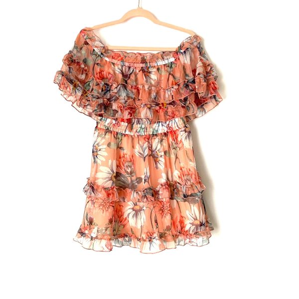 Pink Lily Floral Smocked Waist Off the Shoulder Dress- Size L Online Sale