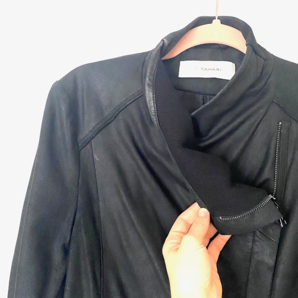 Tahari Black Genuine Leather Zip Up Jacket- Size L Cheap