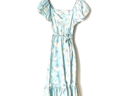 Love Shack Fancy “Estelle” Blue Floral Puff Sleeve Dress- Size 14 Online now