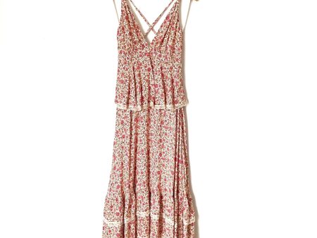 Aakaa Floral Tiered Lace Trim Strappy Back Maxi Dress NWT- Size S Online Sale