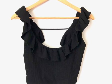 Super Down Black Ruffle Tank Crop Top-Size S For Discount