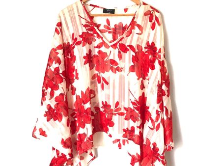 Vici Red and White Floral Print Poncho Style Top- Size S on Sale