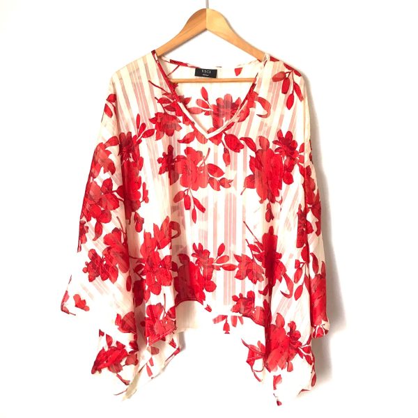 Vici Red and White Floral Print Poncho Style Top- Size S on Sale