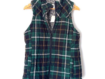 Maurice s Green & Blue Plaid Sherpa Lined Vest NWT- Size S Online now