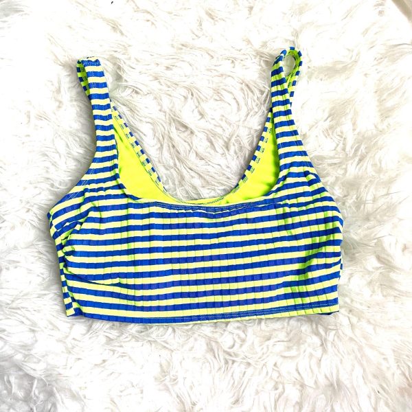 Xhilaration Neon Blue Striped Ribbed Cropped Bikini Top- Size XL (TOP ONLY) see notes Online