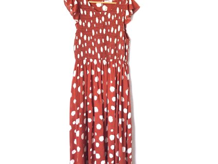 THML Rust Smocked Bodice Polka Dot Dress- Size L For Sale