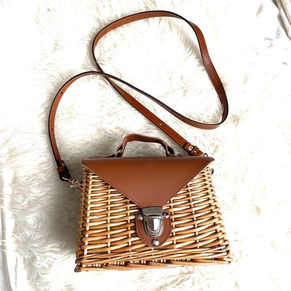 En Creme Woven Rattan and Leather Crossbody NWT For Discount