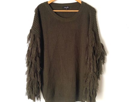 Amaryllis Green Fringe Sleeve Knit Sweater- Size S on Sale