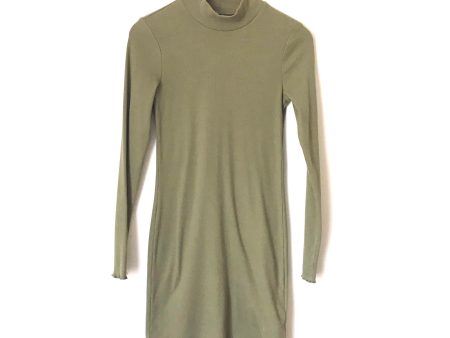 Abercrombie & Fitch Green Mock Neck Ribbed Long Sleeve Dress- Size S Online Hot Sale